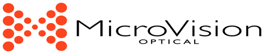 MicroVision Optical logo on a white background, featuring a cluster of orange dots on the left and the brand name in black text.
